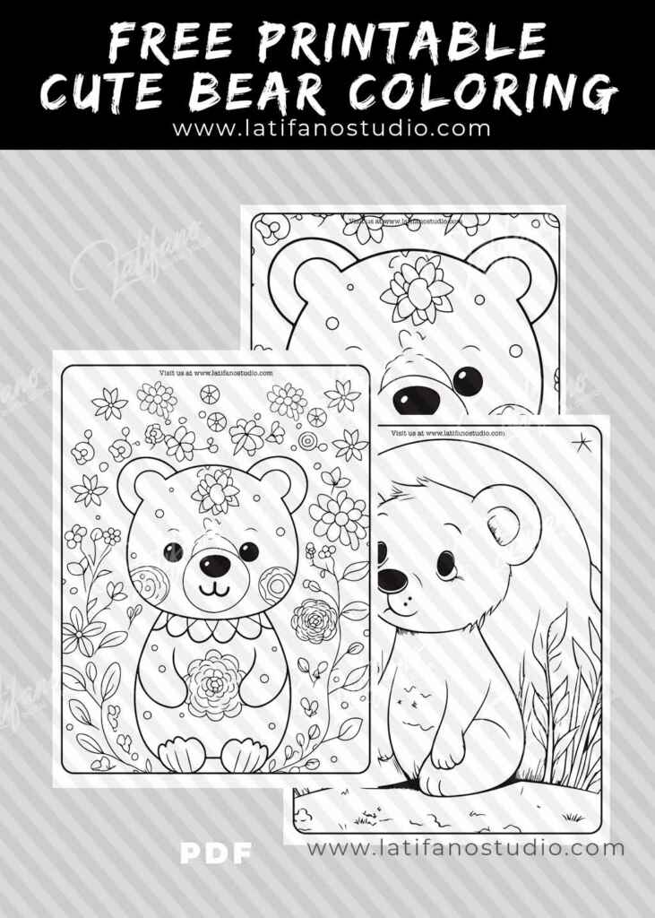Adorable cute bear coloring free print