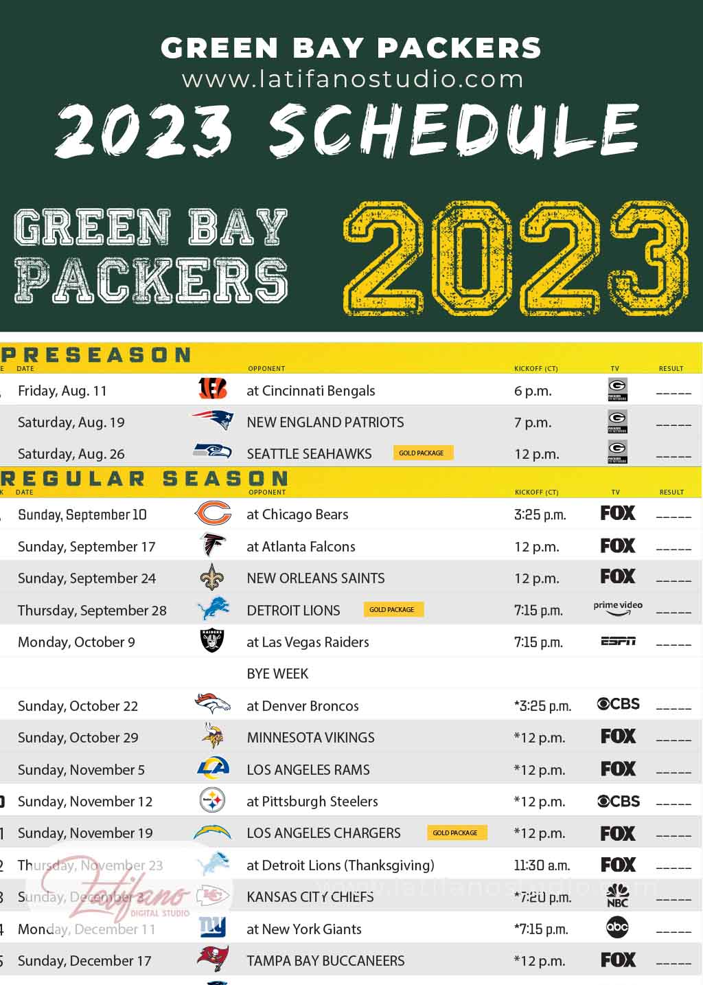 Printable 2023 Packers Schedule