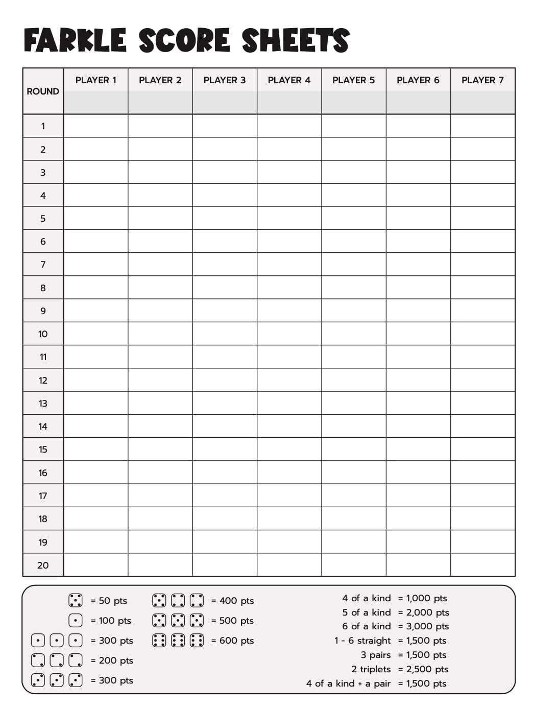 Free Printable Farkle Score Sheets Farkle PDF