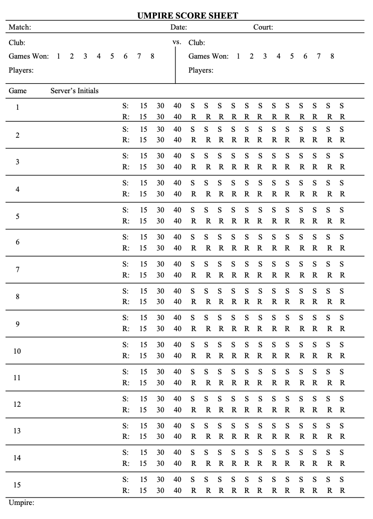 Free Printable Tennis Score Sheets Pdf   Baseball Scorebook